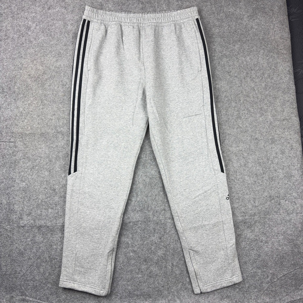Adidas Joggers Mens XL Gray Black 3 Stripe Tapered Ankle Zip Sweatpants Fleece